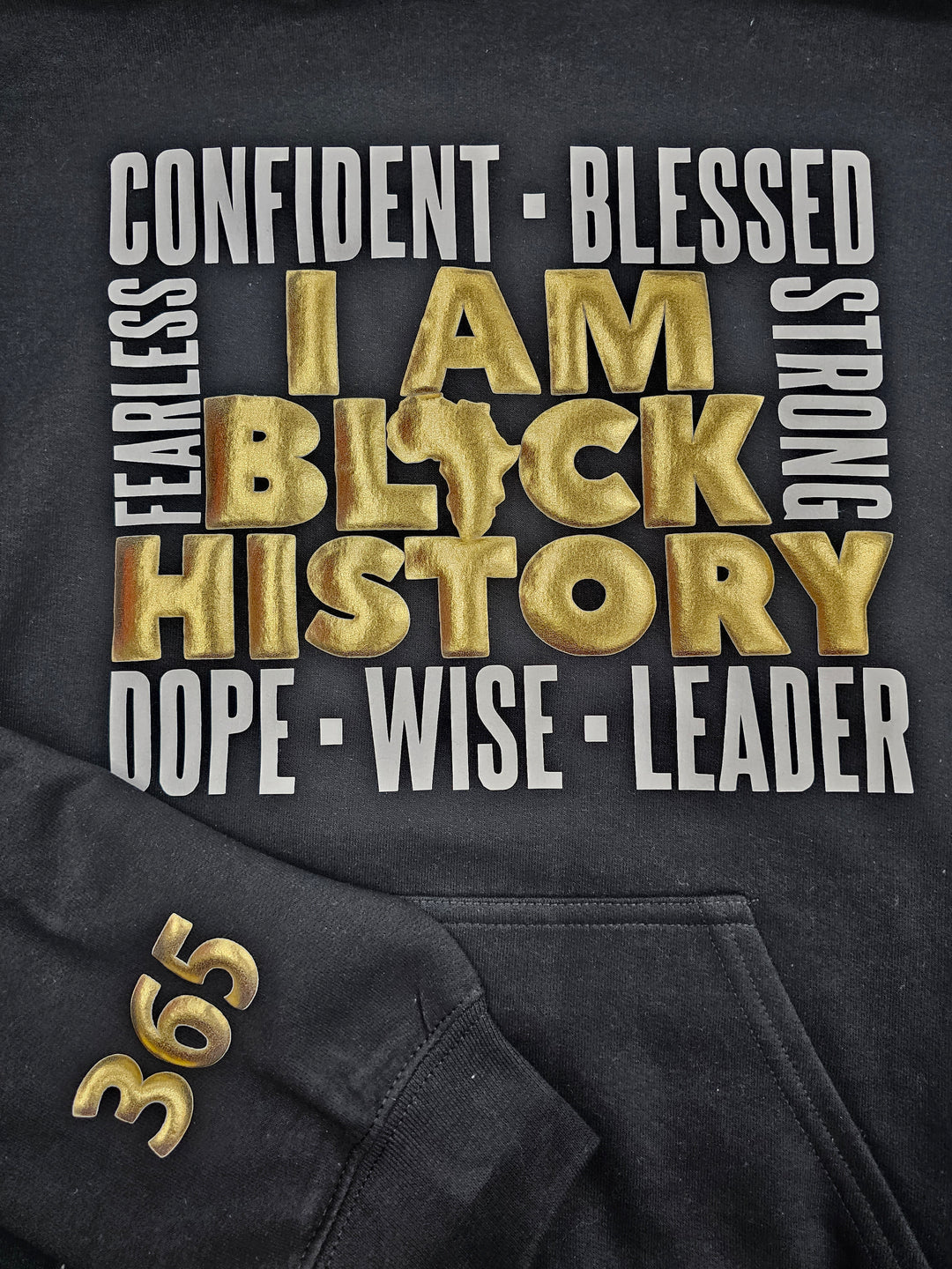 Black and Gold "I am black history" Puff print hooded sweatshirt