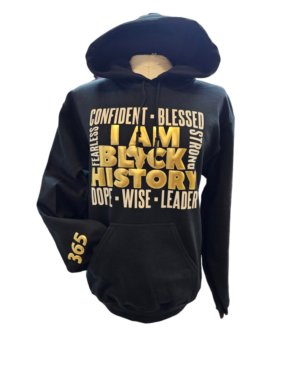 Black and Gold "I am black history" Puff print hooded sweatshirt
